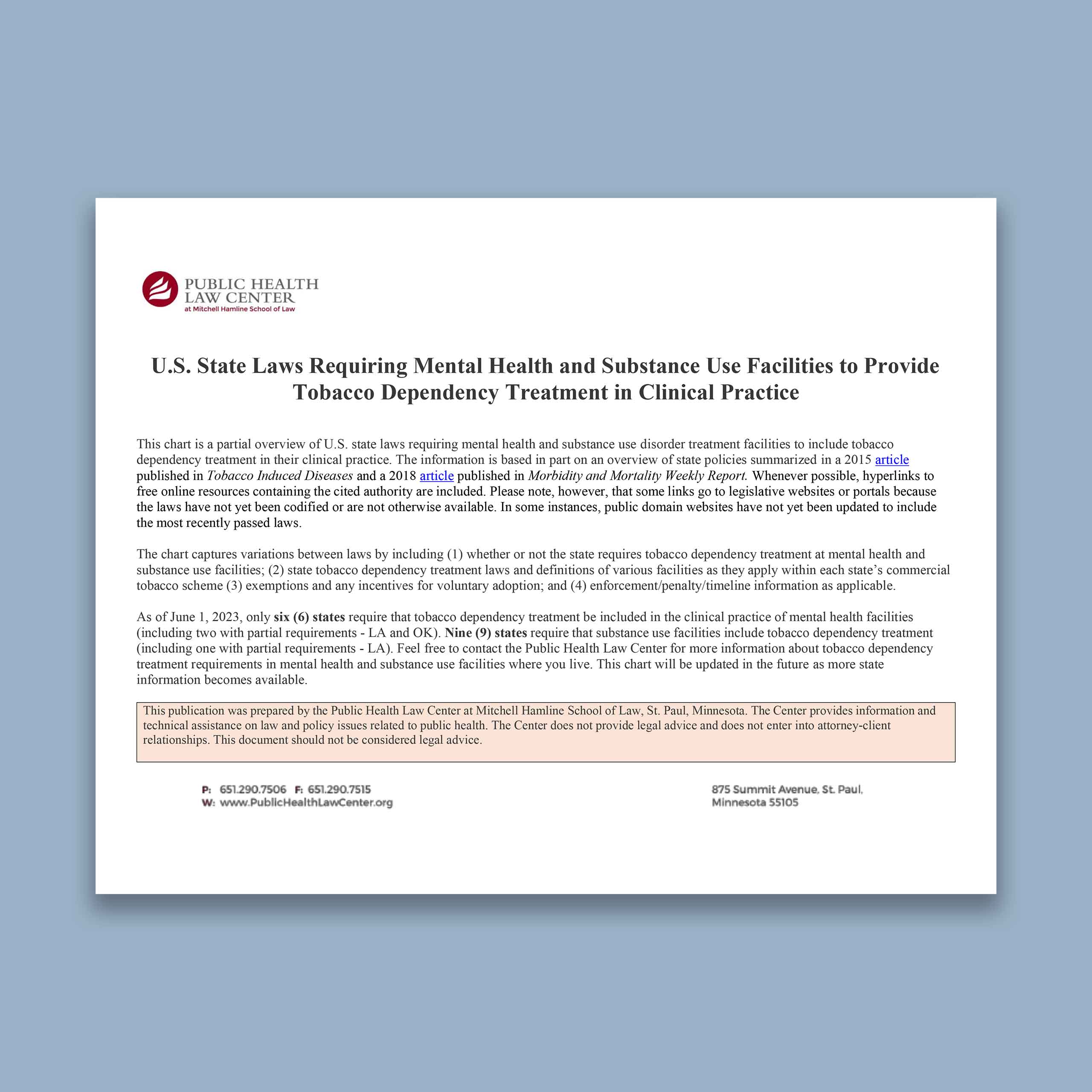 State Laws Requiring Mental Health and Substance Use Facilities to Provide Tobacco Dependency Treatment in Clinical Practice